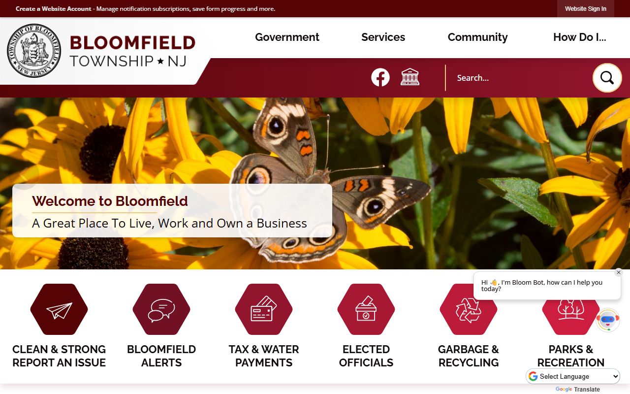 Bloomfield Township official website with municipal court and traffic ticket information