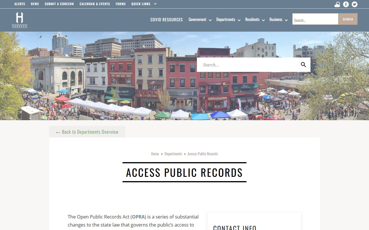 Hoboken OPRA request page for obtaining traffic ticket records
