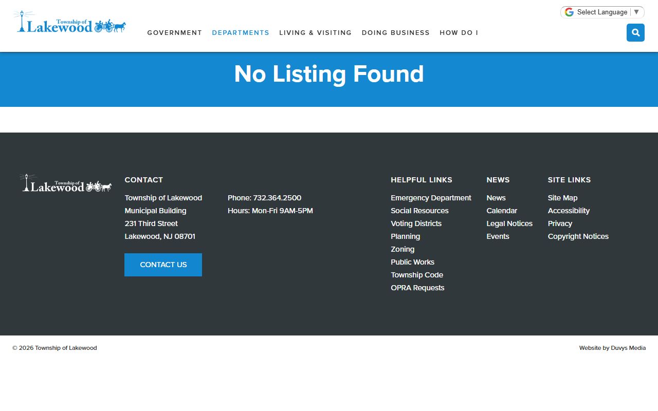 Lakewood Township Municipal Court website for traffic ticket records