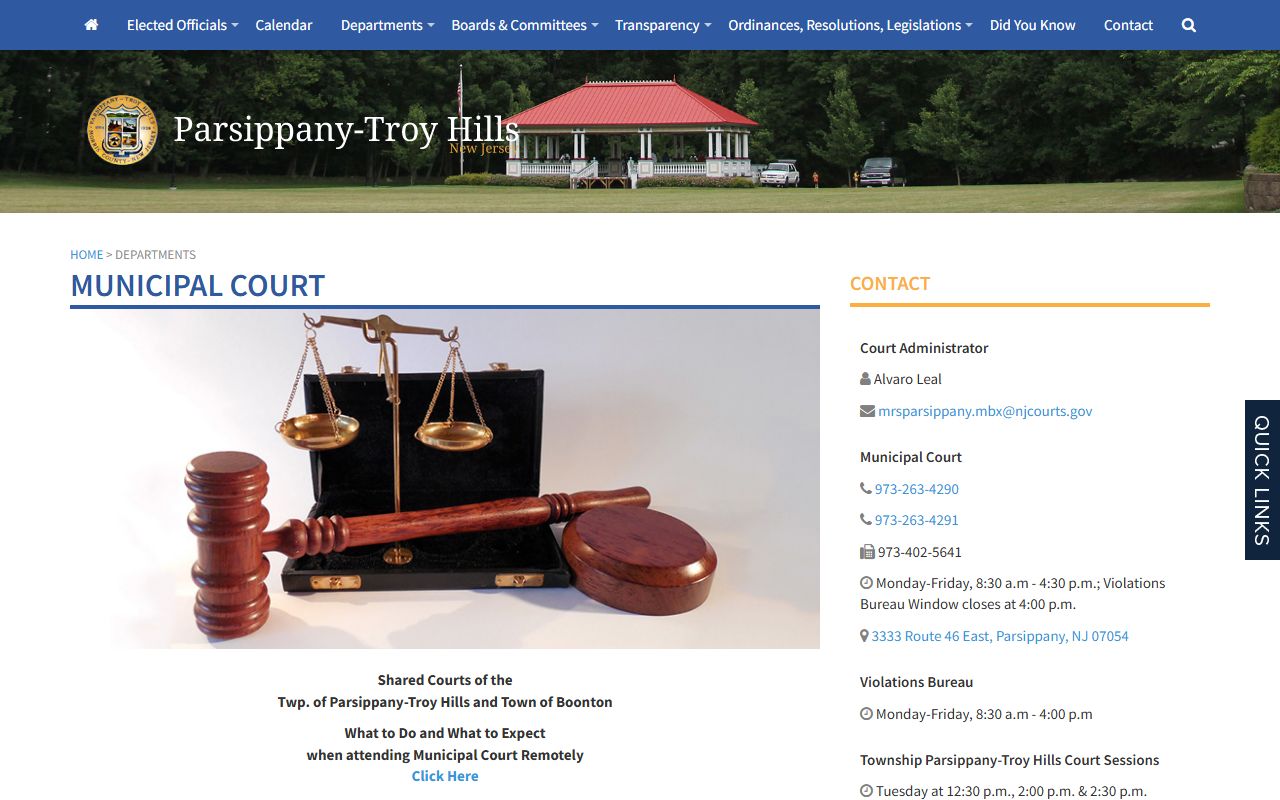 Parsippany-Troy Hills Municipal Court page for traffic ticket records
