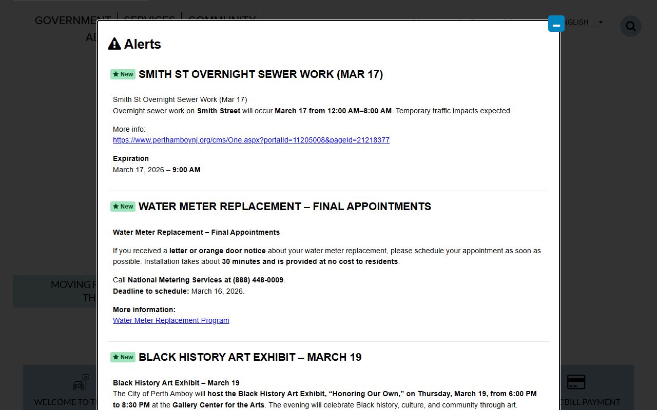 Perth Amboy official website with municipal court and traffic ticket information