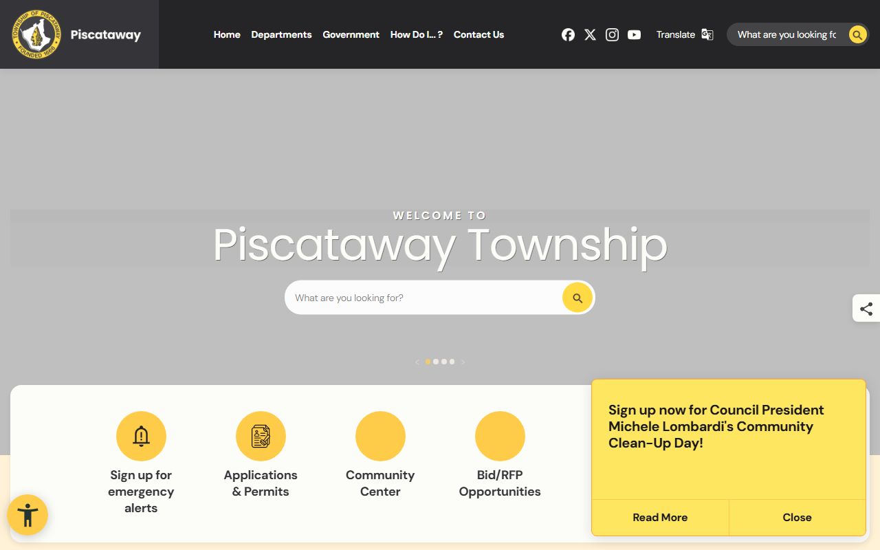 Piscataway Township official website with municipal services and records access