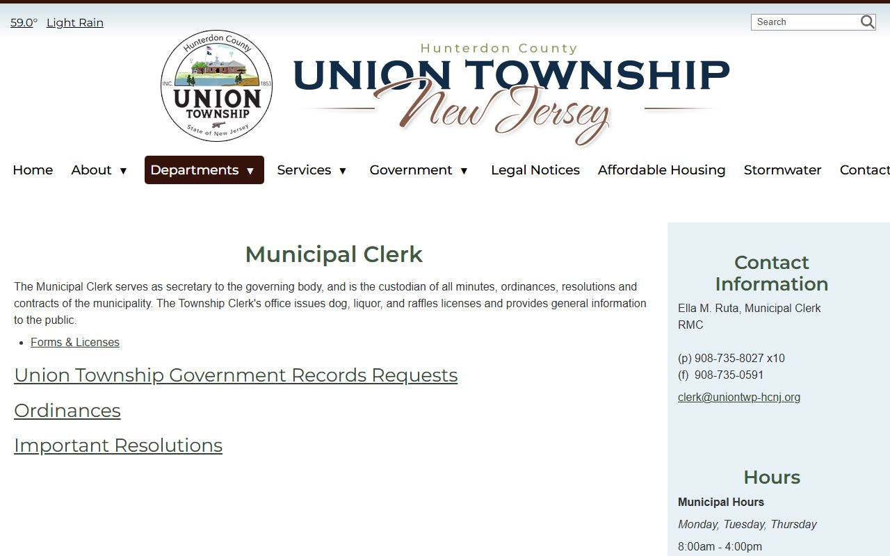Union Township Clerk page for public records and traffic ticket requests