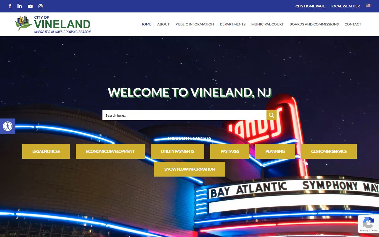 Vineland official website with municipal court and traffic ticket information
