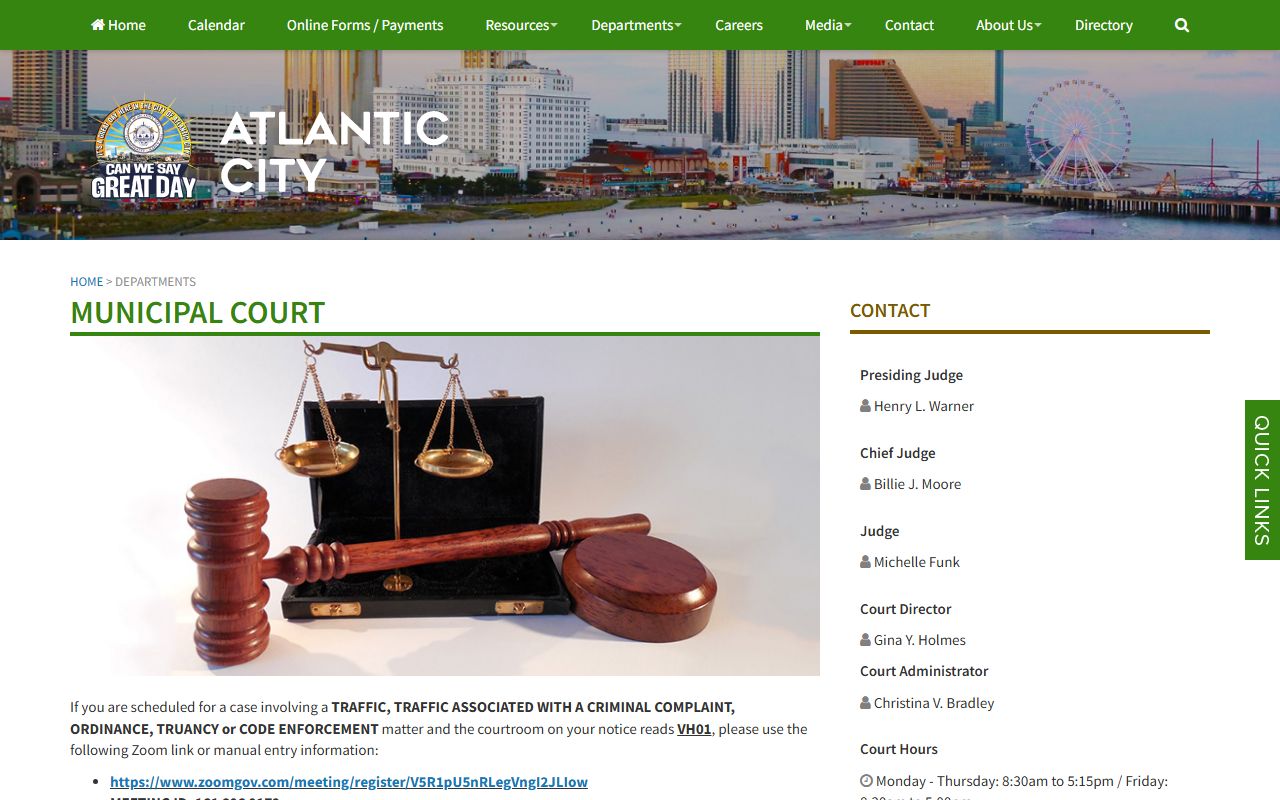 Atlantic City Municipal Court traffic ticket records portal in Atlantic County