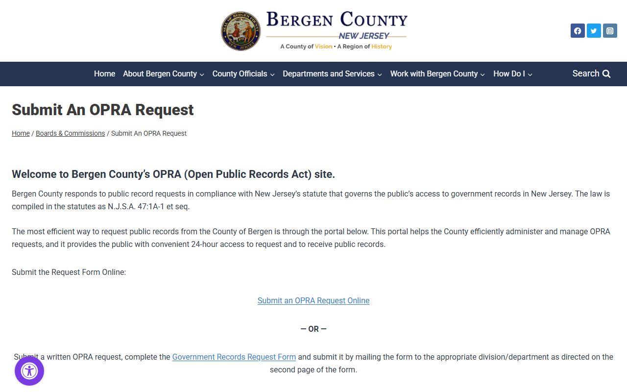 Bergen County OPRA Request Portal