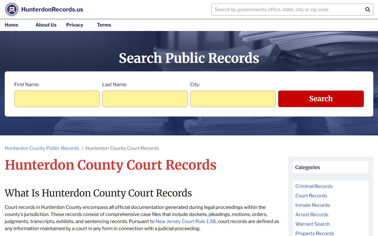 Hunterdon County Court Records website for traffic ticket records
