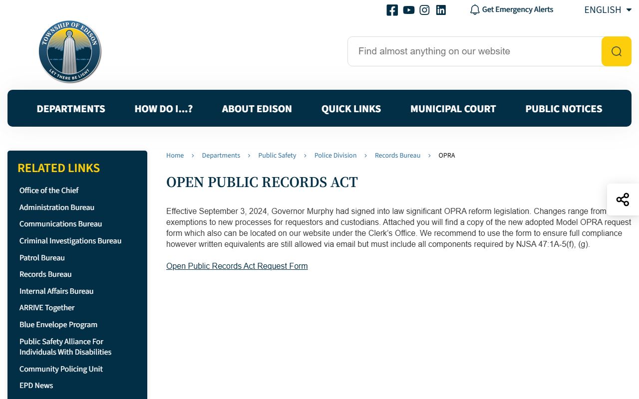 Edison Township OPRA