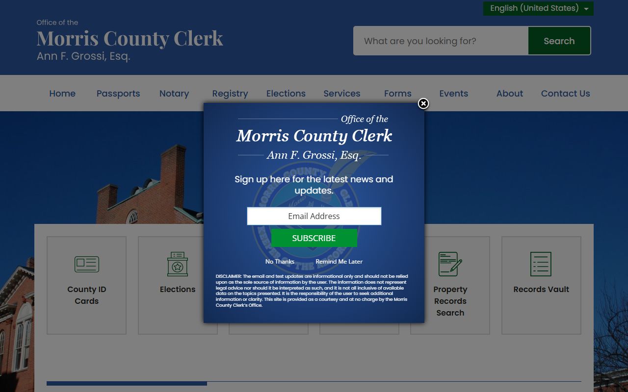 Morris County Clerk Office for public records in Morristown