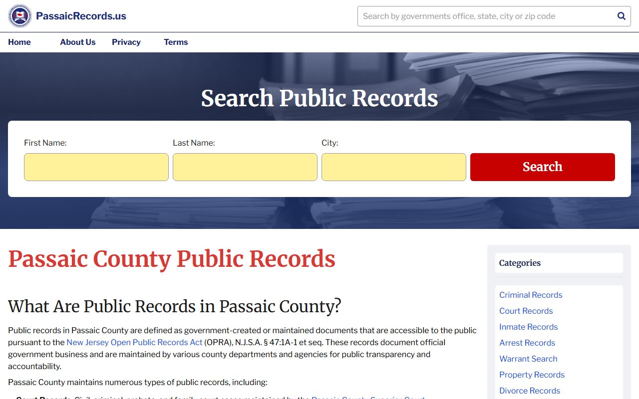 Passaic County OPRA Portal traffic ticket records