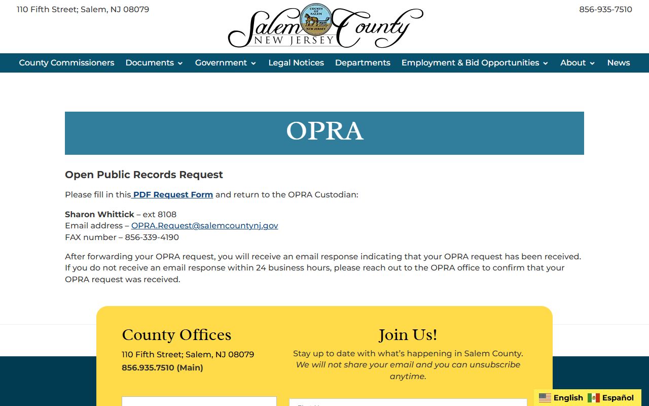 Salem County OPRA Portal traffic ticket records