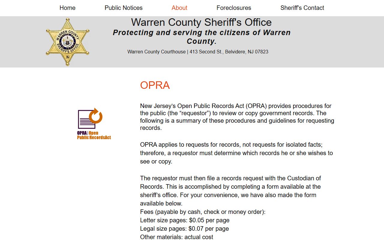 Warren County Sheriff OPRA