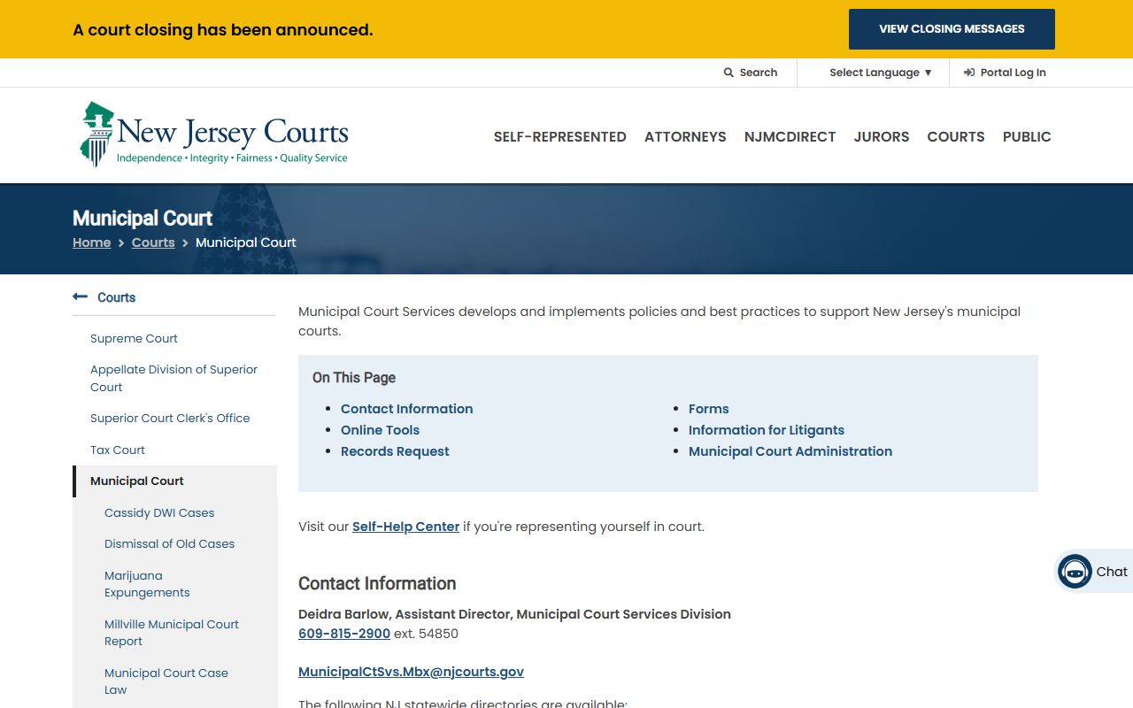 New Jersey Courts municipal court information for traffic ticket records