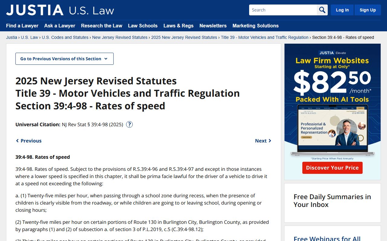 New Jersey statute for speeding violations in traffic ticket records